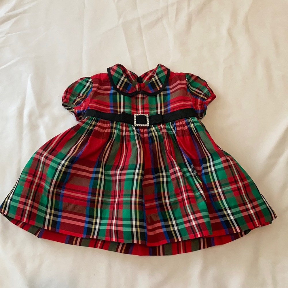 Baby girls taffeta plaid dress size 6 mos.